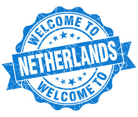 Welcome to Netherlands blue grungy vintage isolated seal