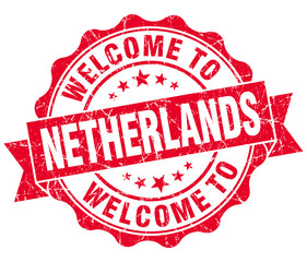Welcome to Netherlands red grungy vintage isolated seal