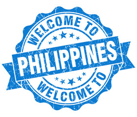 Fototapeta premium Welcome to Philippines blue grungy vintage isolated seal
