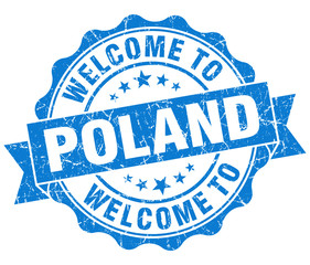 Welcome to Poland blue grungy vintage isolated seal