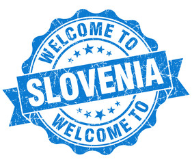 Welcome to Slovenia blue grungy vintage isolated seal