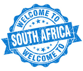 Fototapeta premium Welcome to South Africa blue grungy vintage isolated seal