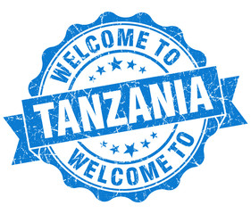 Obraz premium Welcome to Tanzania blue grungy vintage isolated seal