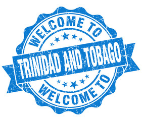 Welcome to Trinidad and Tobago blue grungy vintage isolated seal