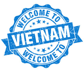 Welcome to Vietnam blue grungy vintage isolated seal