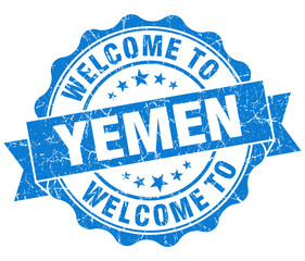 Fototapeta premium Welcome to Yemen blue grungy vintage isolated seal
