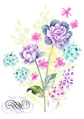 watercolor illustration flower bouquet in simple background