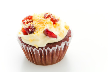Red cupcake velvet isolated white background
