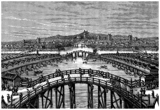 Panorama : Japanese Town (Edo) - View 19th century