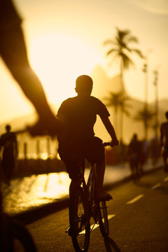 Biking Silhouettes Ipanema Beach Rio de Janeiro Brazil