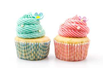 Vanilla cupcakes isolated white background