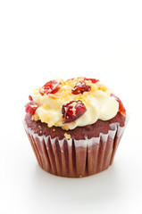Red cupcake velvet isolated white background