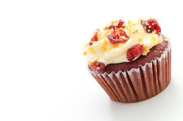 Red cupcake velvet isolated white background