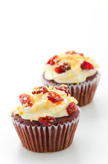 Red cupcake velvet isolated white background