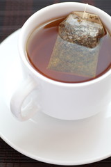 A Cup of tea with pyramid teabag
