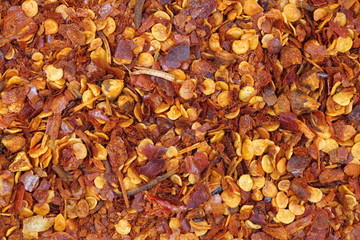 close - up dried and crushed red peppers