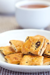 sweet Oatmeal raisin cookies and cup of tea