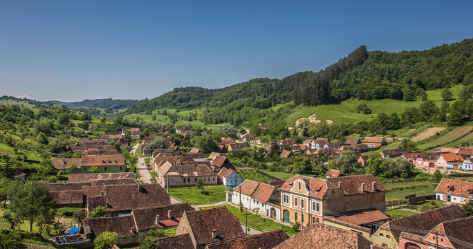 Panorama of Copsa Mare from the tower of the fortified church