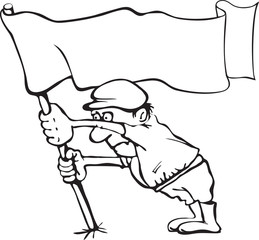 Caricature of a man holding a flag in his hands