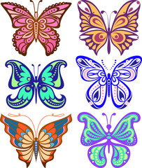 Butterflies variety of complex shape. Decoration silhouette