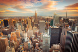 Sunset view of New York City looking over midtown Manhattan