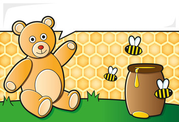teddy bear with honey pot