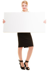 Ad. Businesswoman holding blank copy space banner