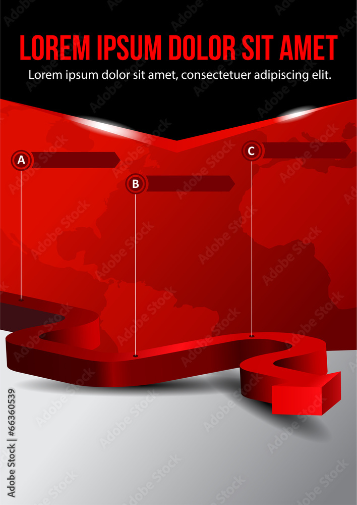 Aufkleber business vector red background with three step