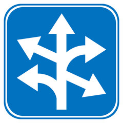 Road sign straight, left and right