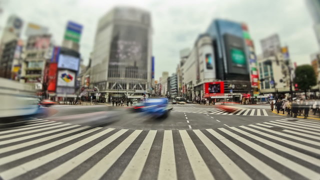 City Pedestrian Traffic Time Lapse Tokyo Shibuya Fisheye