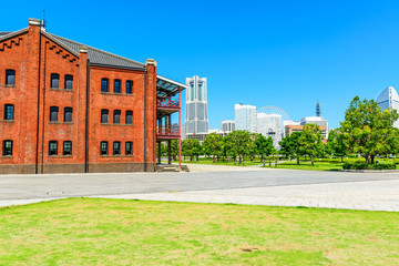 Scenic Yokohama MM21 Area in Japan viewed from a Red Brick Park