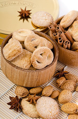 sweet sugar cookies in a box with cinnamon sticks and anise aste