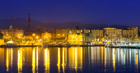 Fototapeta premium Barcelona from Port Vell in summer night
