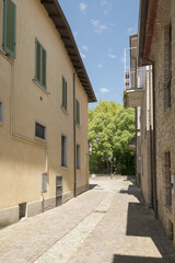 Fototapeta na wymiar street in village center, Volpedo, Italy