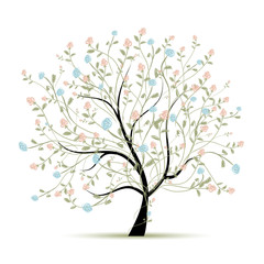 Naklejka premium Wiosenne drzewo z kwiatami do projektowania