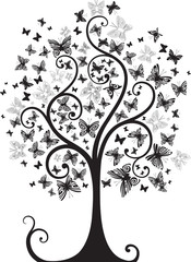 Tree with butterflies (black and white)