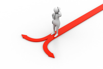 3d man standing different direction arrow