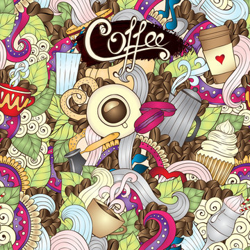 Hand-Drawn Coffee  Doodle Vector Illustration. Design Template.