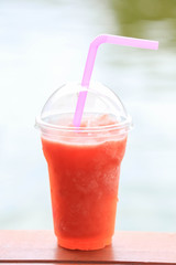 Strawberry juice on Wooden table