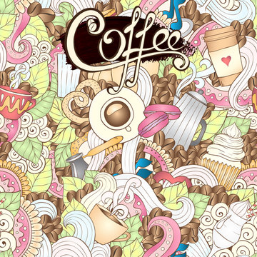 Hand-Drawn Coffee  Doodle Vector Illustration. Design Template.