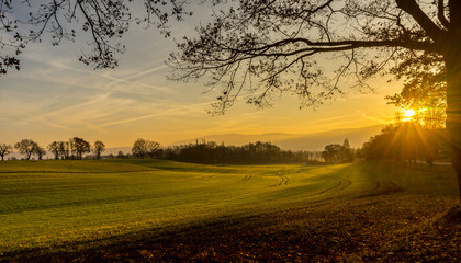 Fototapeta premium Coucher de Soleil Campagne Genevoise