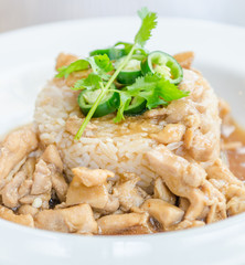 Chicken with brown sauce on rice