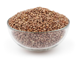Green lentils isolated on white background with clipping path