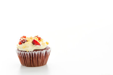 Red cupcake velvet isolated white background