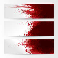 set of three banners, abstract headers with red blots