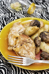 potatoes with meat fried with mushrooms