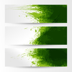 set of three banners, abstract headers with green blots
