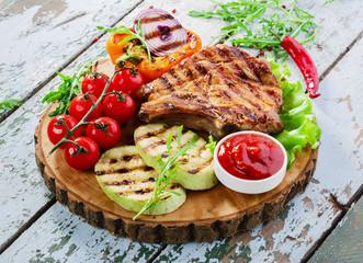 Grilled Pork Chops with vegetables