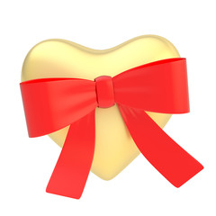 Glossy heart covered with ribbon bow