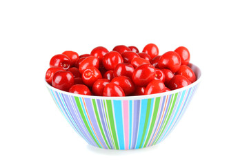 Bowl of cherries isolated on white